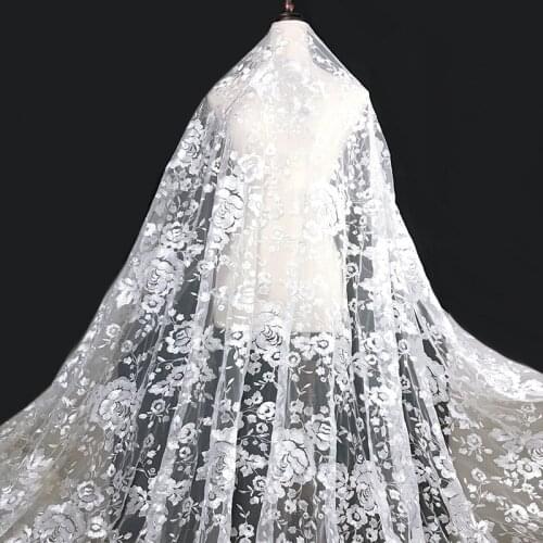 2020 Latest off white big flower luxury exquisite mesh embroidery wedding dress french african lace fabric tulle fabric