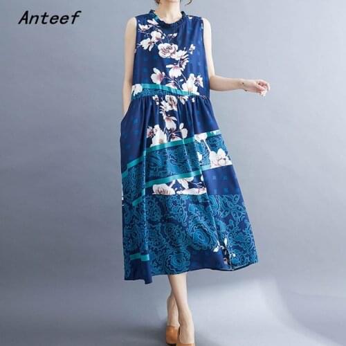 Sleeveless chiffon vintage floral dresses for women casual loose long woman summer dress elegant clothes 2021 sundress