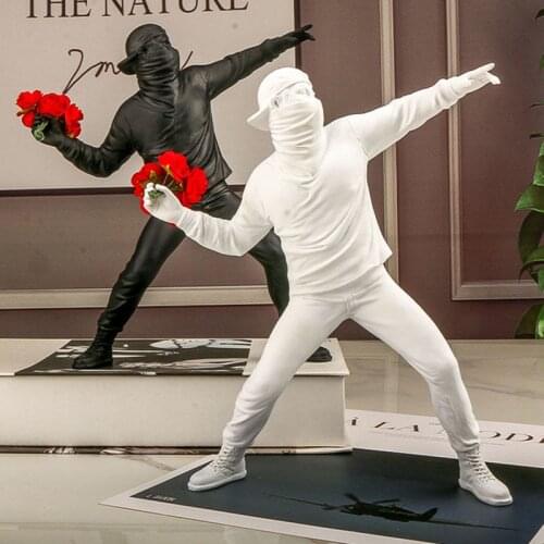 Resin Statues,Sculptures,Banksy,Flower Thrower,Statue,Bomber,Home Decoration,Accessories,Modern,Ornaments,Figurine,Collectible