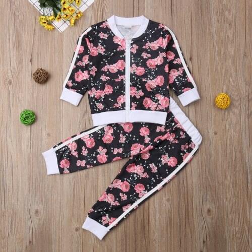 Kids Toddler Girls Tracksuit Floral Sweatshirt Tops + Pants 2PCS Girls Auumn Outfits 2-7Years