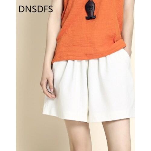 Plus Size 2XL Women Summer Shorts Leisure Cotton Linen Loose Shorts Female Wide Leg Shorts Casual Elastic Waist Short Pants Hot