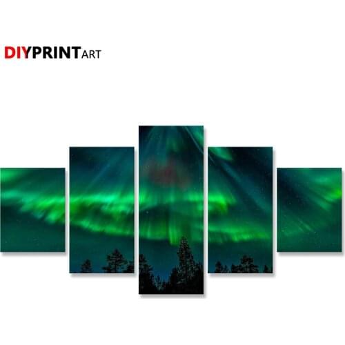 Winter Nature Night Light Aurora Borealis 5 Pieces Canvas Painting Wall Pictures for Bedroom Livingroom A2292