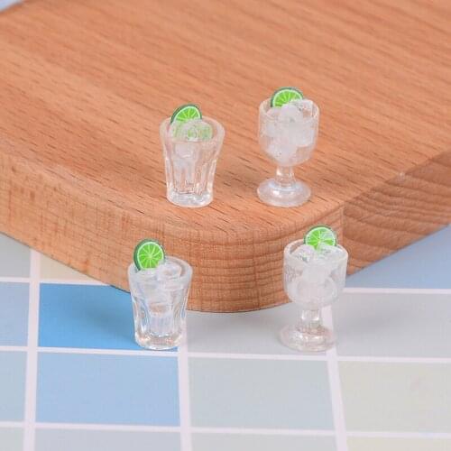 2Pcs Doll House Decor Toy Model Miniature Food Mini Glass Cup + Ice Cube Simulation Goblet Cup