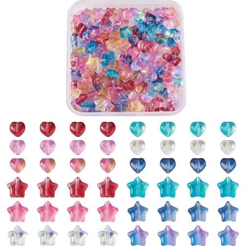 200pcs Multi Color Heart Star Beads Glitter Electroplate Glass Beads for Jewelry Making Bracelet Necklaces Earrings Accessories