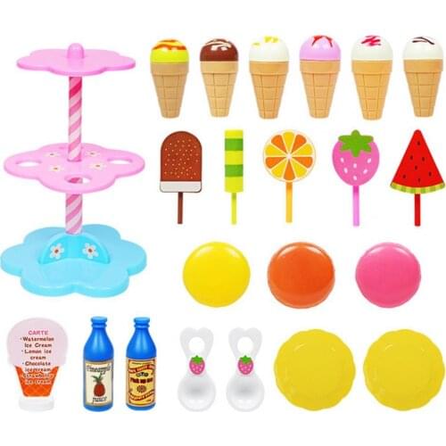 22Pcs/Set Simulation DIY Ice Cream Cupcake Stand Pretend Play Kids Montessori Toys Kitchen Dollhouse Furniture Toys For Children