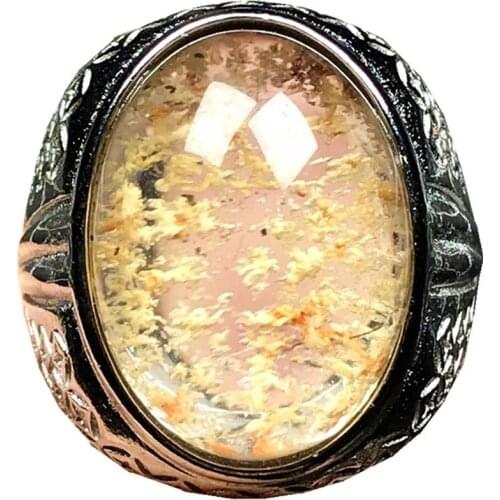 24x18mm Genuine Natural Ghost Phantom Quartz Ring Jewelry For Man Clear Crystal Garden Oval Beads Gemstone Adjustable Ring AAAAA