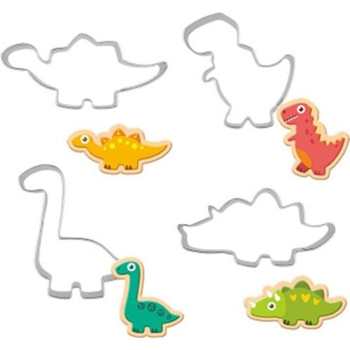 3D Stainless Steel Jurassic Dinosaur Elements Cookie Cutters Metal Cookie Mold Fondant Stamp Baking Tools Cookie Printing Mold