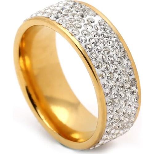 5 Rows Crystal Stainless Steel Ring for Women Elegant Full Finger Love Wedding Rings Jewelry factory price 2017 yellow ring