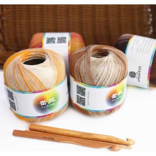 6pcFree Shipping 50g/Ball Cotton Metallic Lace Rainbow Yarn Colorful Thin Thread For Crocheting Knitting By 1.55mm Crochet Hooks