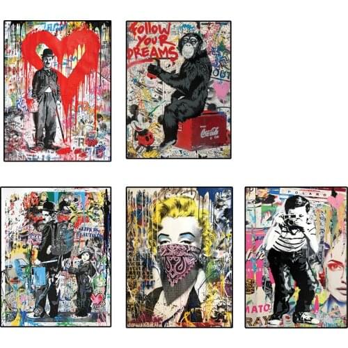 Abstract Art Graffiti Street Art Chaplin Painting Canvas Marilyn Posters Prints Wall Decor Art for Room Decor Cuadros