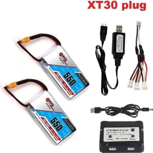 GAONENG GNB 7.4V 550mAh 2S 80C/160C Lipo battery with charger JST/XT30 Plug for Micro aircraft Quadcopter FPV Racing Drone