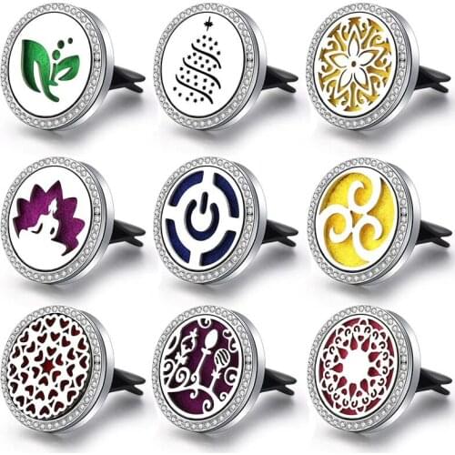 Aroma Zircon Car Air Freshener Perfume Locket Stainless Steel Essential Oil Diffuser Car Pendant Christmas Tree Car Clip Jewelry