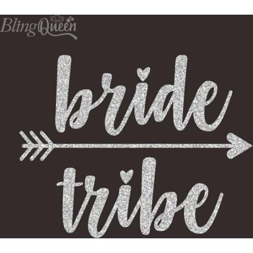 BlingQueen 12PCS/LOT Hot Fix Glitter Vinyl Heat Transfers HTV Iron on Glitter Decal Bride Tribe Design