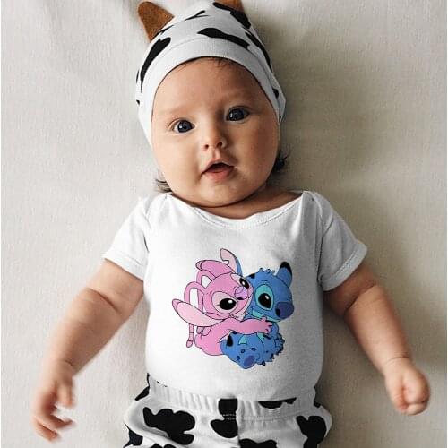 Lilo & Stitch Cartoon Pattern Toddler Bodysuits Disney Summer New Products Fashion Black White Baby Girl Boy Onesie 0-24M Kawaii