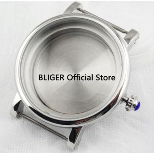 43MM Polished Stainless Steel Watch Case Fit ETA 2836 MIYOTA 8205 8215 Mingzhu 2813 Automatic Movement B14