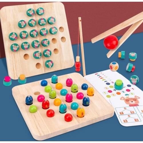 Childrens Wooden Magnetic Fishing Toy Multifunctional Magnetic Fishing Clip Bead Chess Piece Memory Game Set Educational Toys