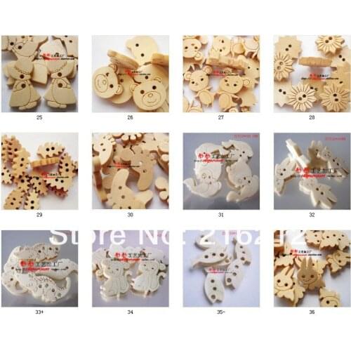 Natural wooden button sewing wood buttons 42 Cartoon designs mixed Decoration Button