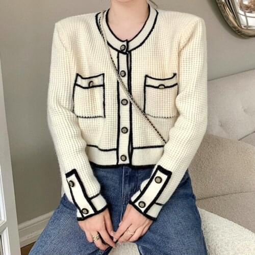 Autumn Winter Korean Fashion Casual Knitted Cardigan Coat Women All-match Oversized Sweater Crop Top Small Fragrance Pull Femme