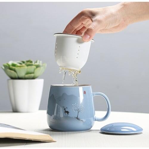 Ceramic Filter Teacup Simple Large Capacity Couple Drinkware Household Coffee Mug with Lid Porcelain Office Tea Separation Cup