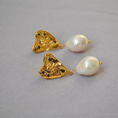 Korean Big Pearl 925 Silver Pin Blue Zircon Rose Pattern Drop Earrings For Women 2020 New Fashion Jewelry