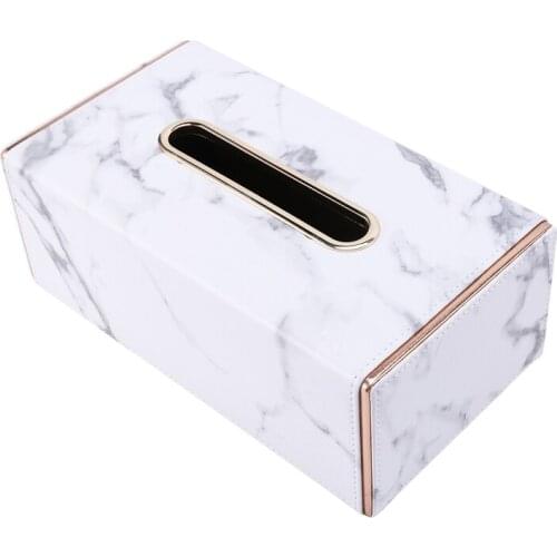 Golden Rim Tissue Box Marble PU Leather Napkin Towel Tissue Holder Large Size Office Home Seat Type Tissue Box