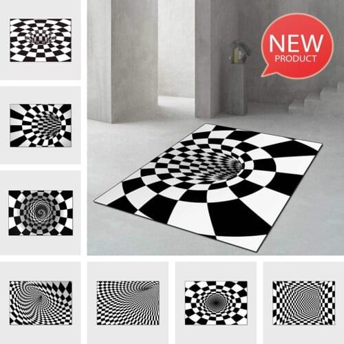 Carpet Illusion 3D Vortex Black White Abstract Geometry Optical Illusion Area Rug Living Room Bedroom Floor Mat Non-slip Doormat