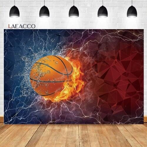Laeacco Baby Birthday On Fire Basketball Backgrounds Field Stadium Sportsman Customized Poster Portrait Photography Backdrops