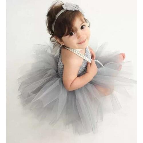 Lovely Baby Flower Tutu Dress Infant Girls Crochet 1Layer Tulle Ballet Dress Corset Dance Tutu with Headband Newborn Party Dress