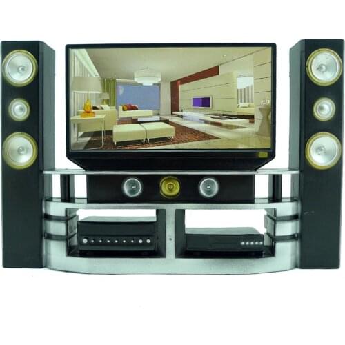 Mini Hi-Fi 1:6 TV Home Theater Cabinet Set Combo for Barbie Doll Dress House Play Accessories Cute House Furniture Baby Kid Toys