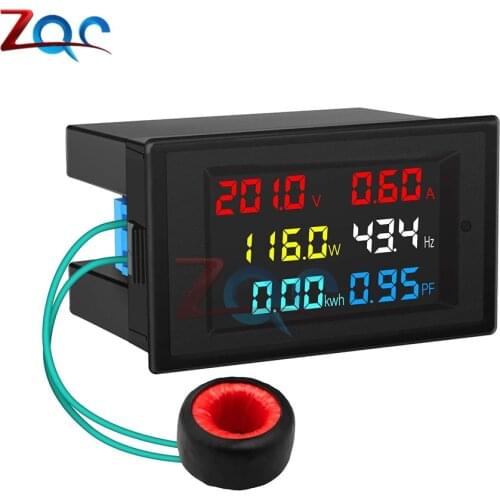 6 in 1 AC LCD Display Multimeter Voltage/Current/Power/Frequency/Electric Power/Power Factor Meter with Coil Voltmeter Ammeter