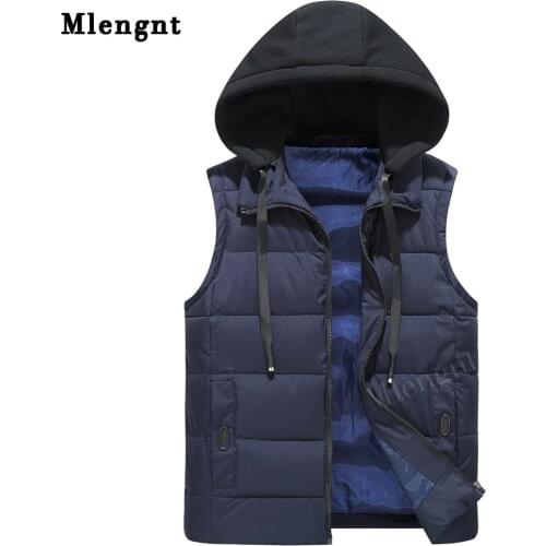 Mens Winter Vest Hat Detachable Sleeveless Jackets Simple Solid Unloading Classic Photographer Coat Warm Cotton Thick Waistcoat