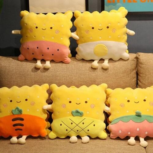 Stuffed Pillow Cartoon Convenient Yellow Sandwich Biscuits Plush Cushion Comfortable Skin-friendly Exquisite Embroidery Craft