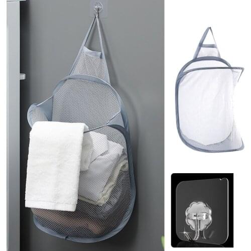 Wall-mounted Laundry Basket Polyester Collapsible Large Capacity Dustproof Dirty Laundry Hamper Bag for Laundry Room TS2