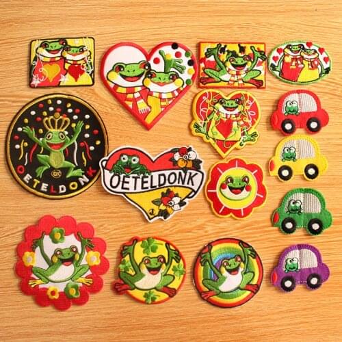 Oeteldonk Full Embroidered Frog Carnival For Netherland Apparel Iron On Patches For Clothing DIY Hook Loop Patches On Kid Stripe