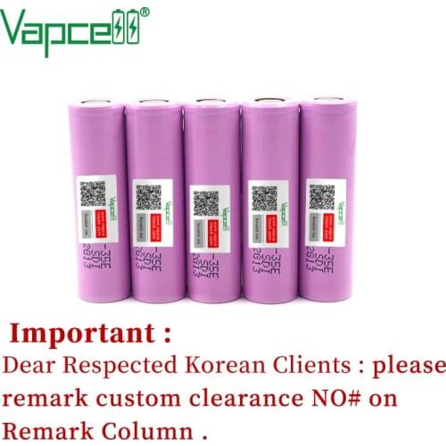 Vapcell Original 18650 lithium battery INR18650 35E 3500 mAh 3.7V 10A rechargeable high Power flat / button top free shipping