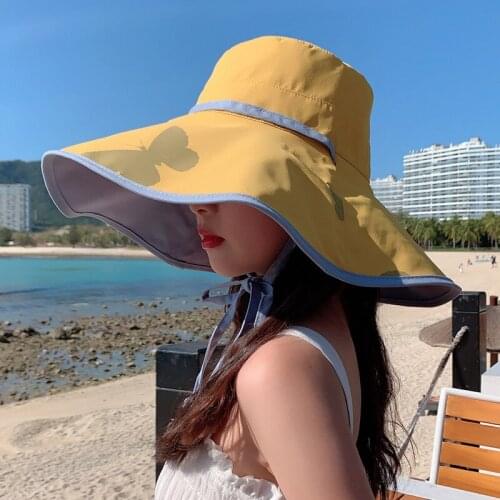 New Spring Summer Solid Color Bucket Hat UV Protection Sun Hat All-match Big Wide-brim Visor Women Sunscreen Fishermans Hat