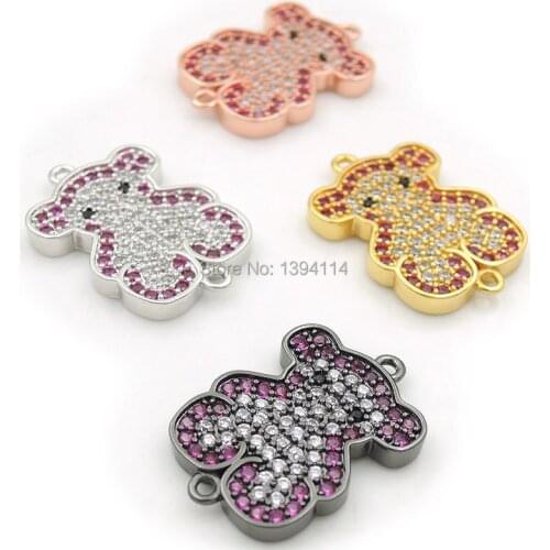 20*14*2mm Micro Pave Fuchsine&Clear&Black CZ Bear Connectors Fit For Men And Women Making Bracelets Jewelry