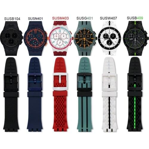 Silicone strap female pin buckle watch accessories 20mm for Swatch SUSB400 SUSW402 mens sports waterproof bracelet watch band