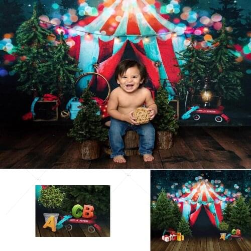 Retro Wood Floor Circus Fiesta Backdrop Child Portrait Photography Camping Tree Xmas Party Photo Background for Photo Studio