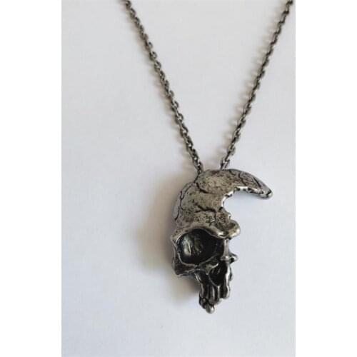 Retro Gothic Shield Warrior Helmet Half Skull Alloy Pendant Necklace for men statement colares collares masculino black metal