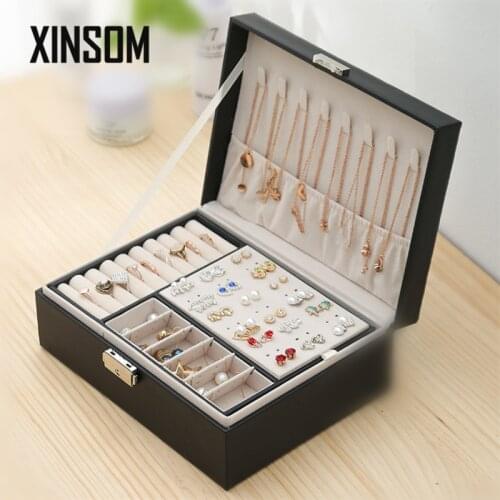 XINSOM Big Jewelry Box Organizer With Mirror Lock High Capacity Multilayer Necklace Earrings Rings Bracelets Jewelry Storage Box