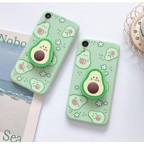 3D Luxury cute cartoon fruit avocado Soft silicone case for iphone X XR XS 12 11 Pro Max 6S 7 8 plus Holder cover gift coque