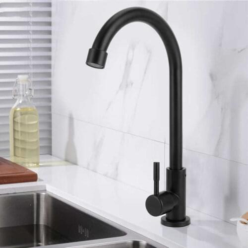 G1/2 Basin Faucets 90 Degree Rotating Kitchen Sink Faucet Single Cold Water Tap for Home Kitchen Sink Water faucet Matte Black