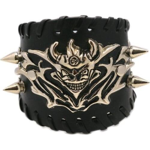 Punk Rock Street Snap Fashion Punk Metal Rivet Bracelet Wide Leather Skull Bracelet