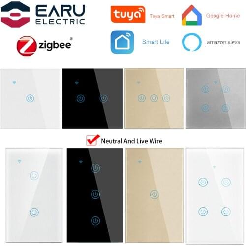Zigbee Tuya EU/US Standard Smart Touch Light Switch Neutral Wire Required 1-4Way Wall Lamp Touch Switches Backlight Smart Home