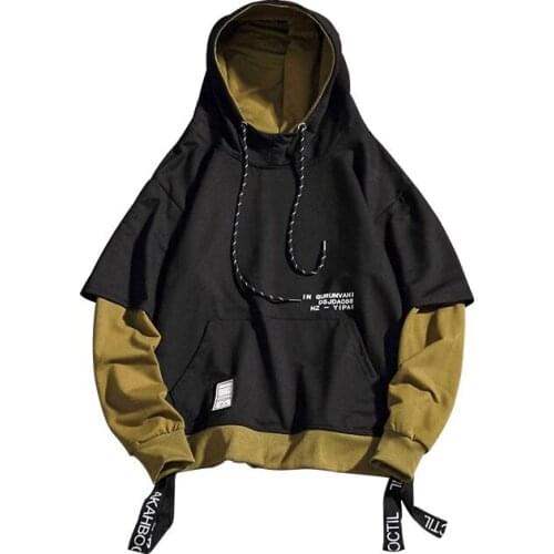 Spring Autumn Men Hip Hop Pullover Hoodies Streetwear Cotton Black Hoodie Pullover Sweatshirt Fashion Casual Colorblock Clothes