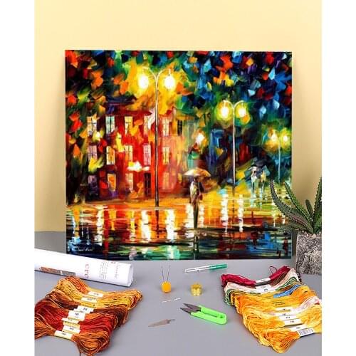 Green Mood Printed Water-Soluble Canvas 11CT Cross-Stitch Embroidery Complete Kit DMC Threads Knitting Handiwork Sales