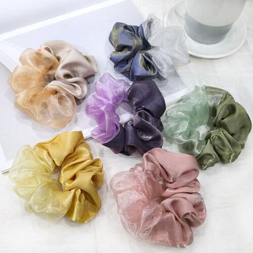 South Korea Stitching Hit Color Hair Ring Tie Horse Tail Plate Hair Organza Fashion Super Fairy Scrunchies Female