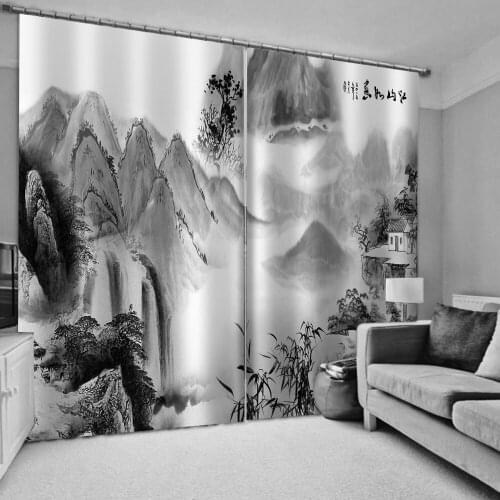 Hand Painted Curtains Blackout For Window Drapes Cortinas Black White 3D Curtain Office Hotel Home Decor