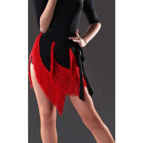 2021 Professional Latin Dance Skirt Women Black Competition Practice Ballroom Tango Skirt Tassel Fringe Latin Salsa Dance Skirt